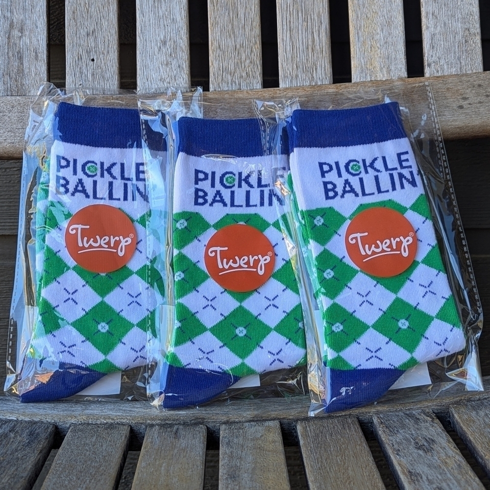 NWT Twerp Pickle Ballin' Argyle Midcalf Novelty Socks 3 Pair Green Blue White